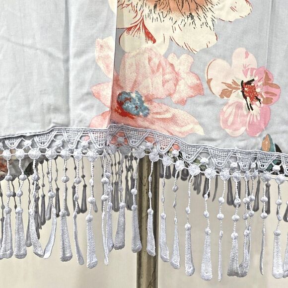 Romantic kimono wrap robe Boho blue pink floral soft cotton lace tassel trim OS - Picture 8 of 11